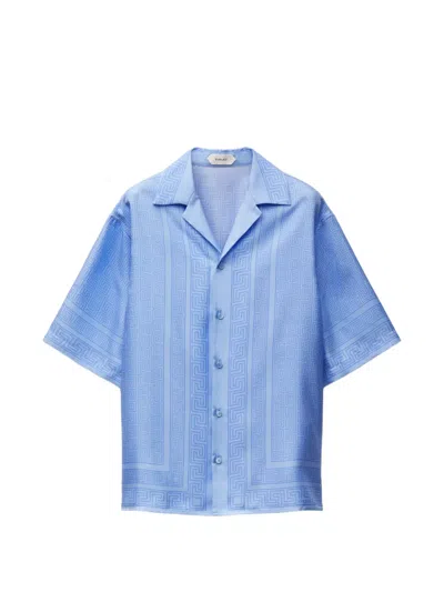 Versace Printed Silk Twill Regular Shirt In Blue