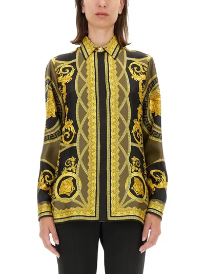 Versace Printed Silk Twill Regular Shirt In Multi