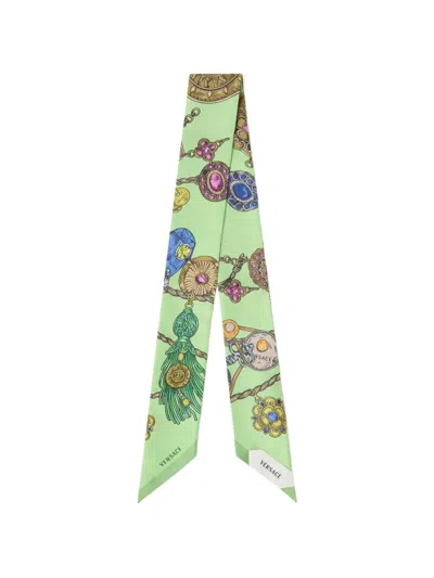 Versace Printed Silk Twill Ribbon In Green