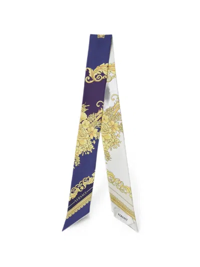Versace Silk Bandeau Barocco Floral Print Accessory In Blue