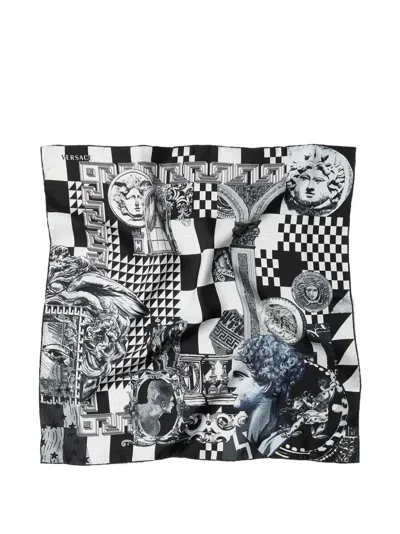 Versace Printed Silk Twill Scarf 55 Cm In Black