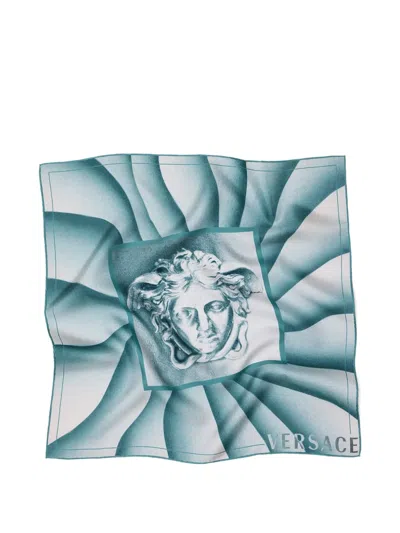 Versace Printed Silk Twill Scarf 55 Cm In Blue