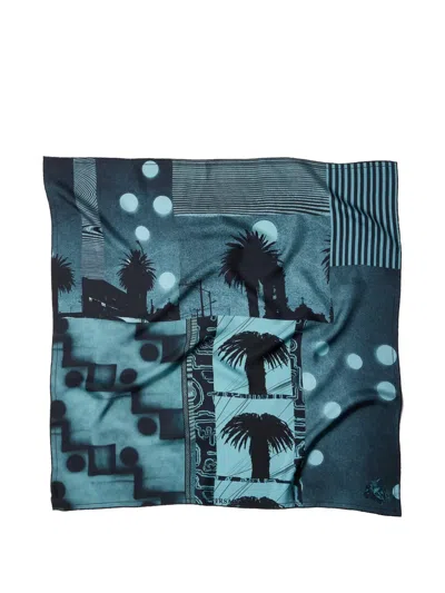 Versace Printed Silk Twill Scarf 90 Cm In Blue
