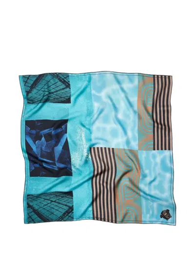 Versace Printed Silk Twill Scarf 90 Cm In Blue