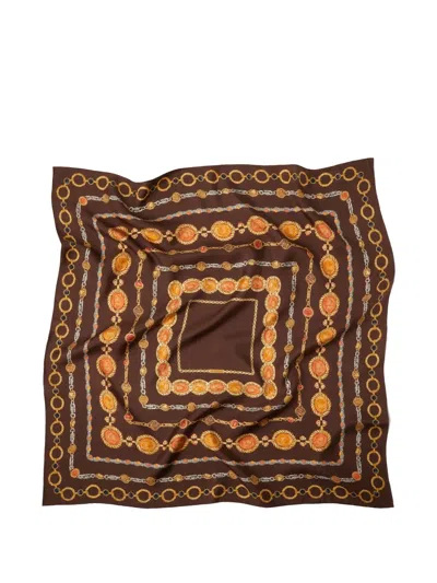 Versace Printed Silk Twill Scarf 90 Cm In Brown