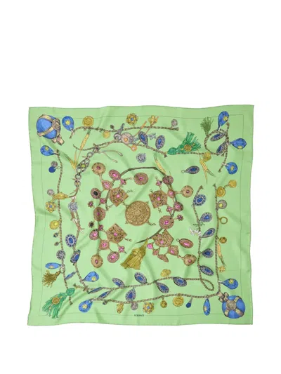 Versace Printed Silk Twill Scarf 90 Cm In Green