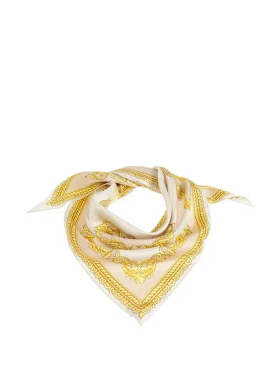 Versace Printed Silk Twill Scarf In Neutrals