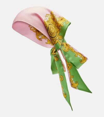 Versace Printed Silk Twill Scarf In Pink