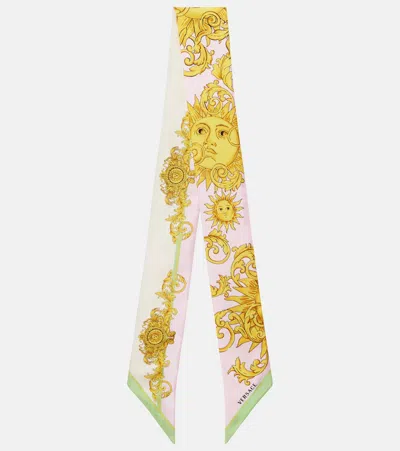 Versace Printed Silk Twill Scarf In Pink