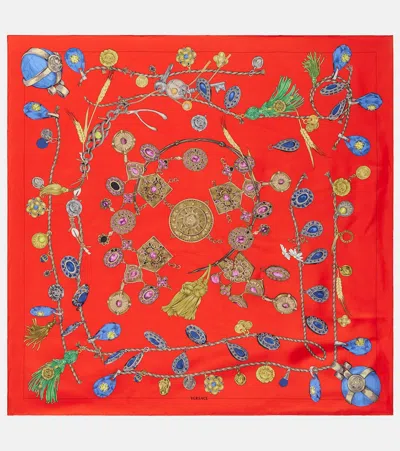 Versace Printed Silk Twill Scarf In Red