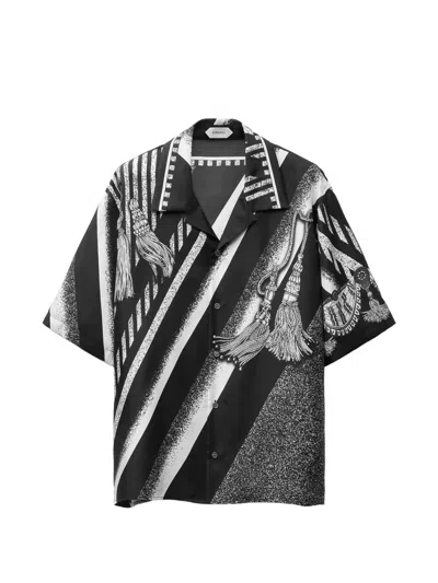 Versace Graphic Print Short Sleeves Straight Cut Shirt In Black