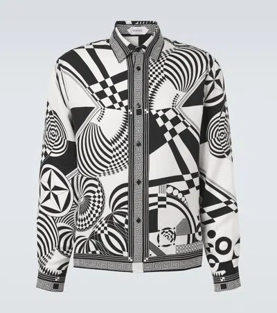 Versace Informal Shirt Silk Twill Optical Teatro Foulard P In Black