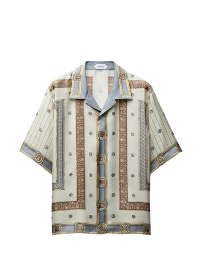 Versace Printed Silk Twill Shirt In Blue