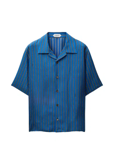 Versace Printed Silk Twill Shirt In Blue