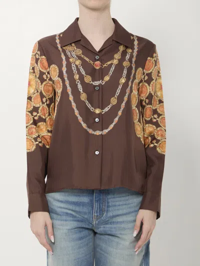 Versace Shirt Printed Shirt Look 62 Brown With Printed Silk Motif For Women
