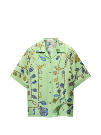 Versace Printed Silk Twill Shirt In Green