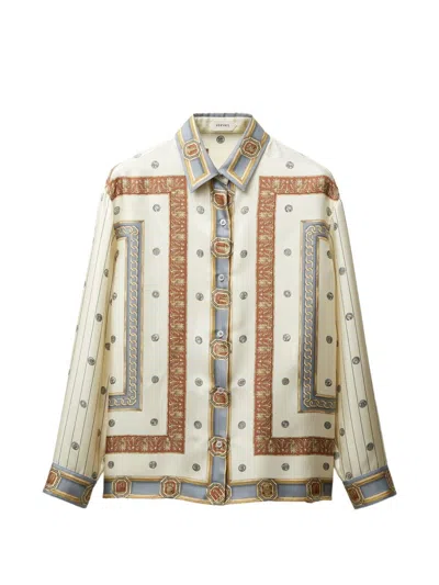 Versace Printed Silk Twill Shirt In Neutral