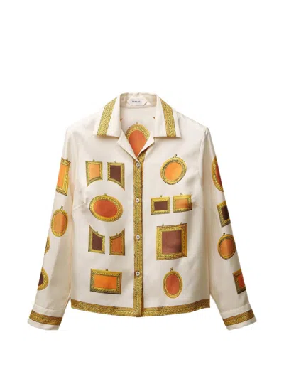 Versace Printed Silk Twill Shirt In Neutral