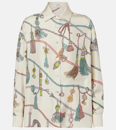 Versace Informal Shirt Silk Twill Print Hangin Out Allover In White