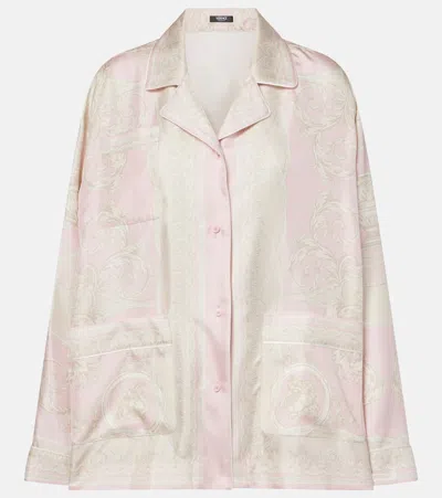 Versace Printed Silk Twill Shirt In Pink