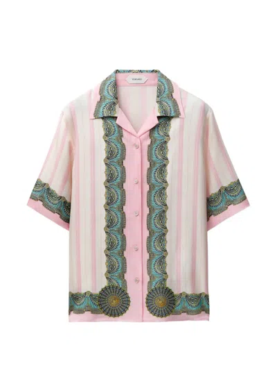Versace Printed Silk Twill Shirt In Pink