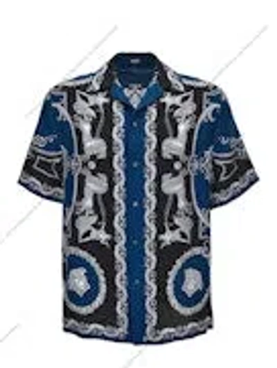 Versace Printed Silk Twill Shirt In Blue