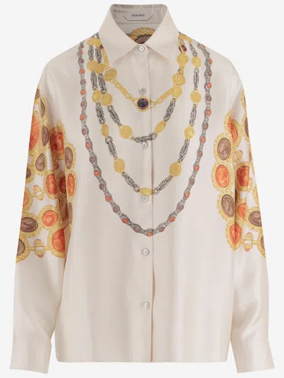 Versace Printed Silk Twill Shirt In Neutral