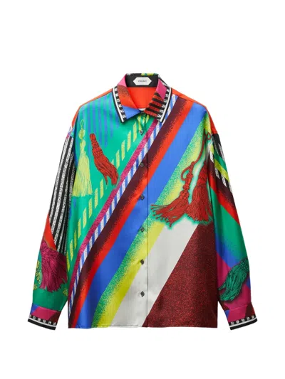 Versace Printed Silk Twill Shirt In Red