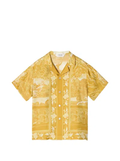 Versace Kids' Printed Silk Twill Shirt In Yellow