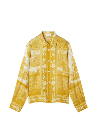 Versace Kids' Printed Silk Twill Shirt In Yellow