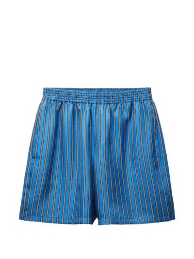 Versace Printed Silk Twill Shorts In Blue