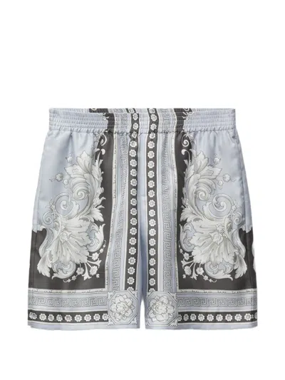 Versace Printed Silk Twill Shorts In Multi