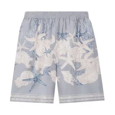 Pre-owned Versace Printed Silk Twill Shorts 'concrete/dusty Blue/bone' | Grey | Men's Size 48