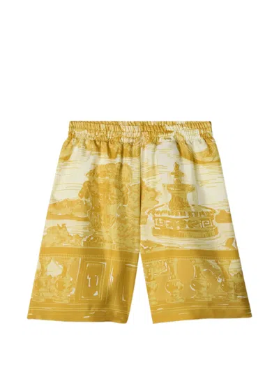 Versace Kids' Printed Silk Twill Shorts In Yellow