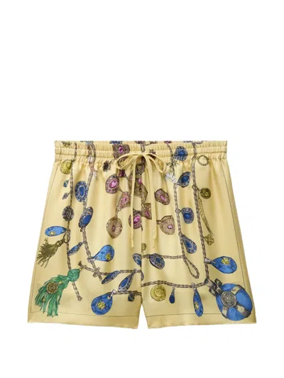 Versace Printed Silk Twill Shorts In Yellow