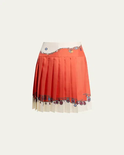Versace Printed Twill Silk Midi Skirt In Orange