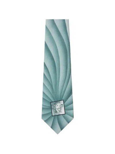 Versace Printed Silk Twill Tie In Gray