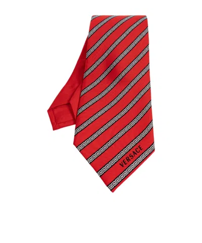 Versace Printed Silk Twill Tie In Red