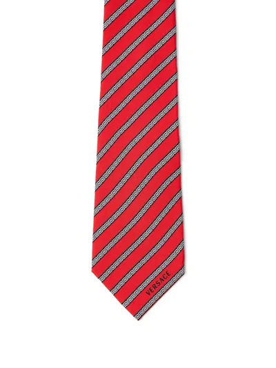 Versace Printed Silk Twill Tie In Red