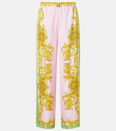 Versace Printed Silk Twill Wide-leg Pants In Multi