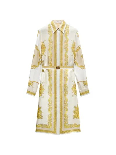 Versace Printed Silk-twill Midi Dress In White