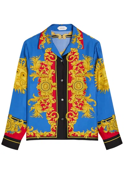 Versace Barocco Print Silk Twill Bowling Shirt In Multi