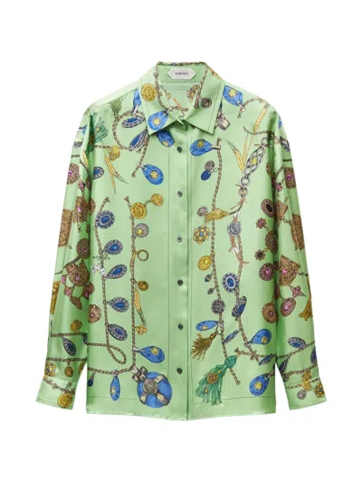 Versace Printed Silk-twill Shirt In Green