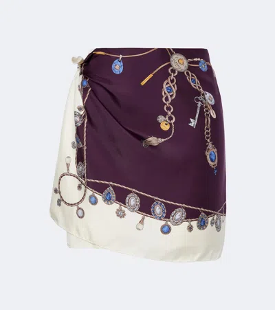 Versace Stolen Jewels Printed Silk Twill Mini Skirt In Burgundy In Multi
