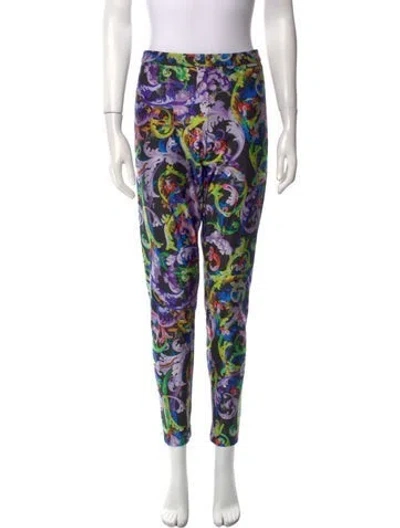 Pre-owned Versace Printed Skinny Leg Pants In Black
