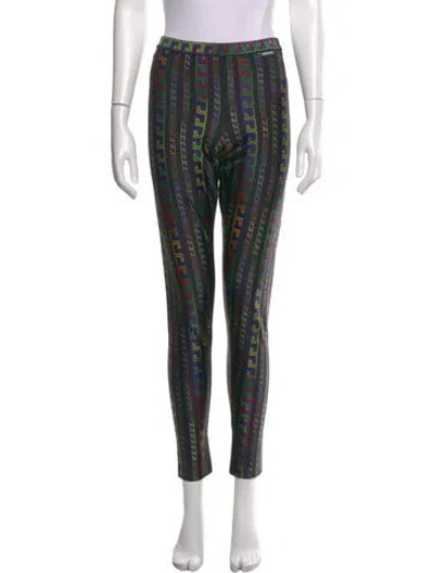 Pre-owned Versace Printed Skinny Leg Pants In Black
