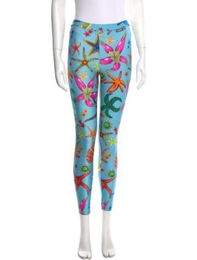 Pre-owned Versace Printed Skinny Leg Pants In Blue