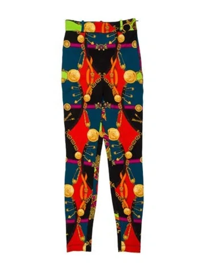 Pre-owned Versace Printed Skinny Leg Pants In Blue