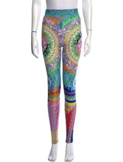 Pre-owned Versace Printed Skinny Leg Pants In Blue
