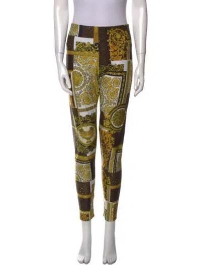 Pre-owned Versace Printed Skinny Leg Pants In Gold
